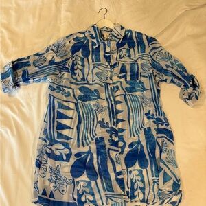 Violet Kay Blue and White Casual women’s blouse swimsuit cover-up